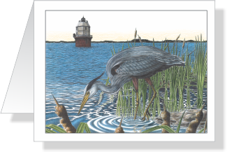 Fishing the Magothy Blue Heron Note Cards