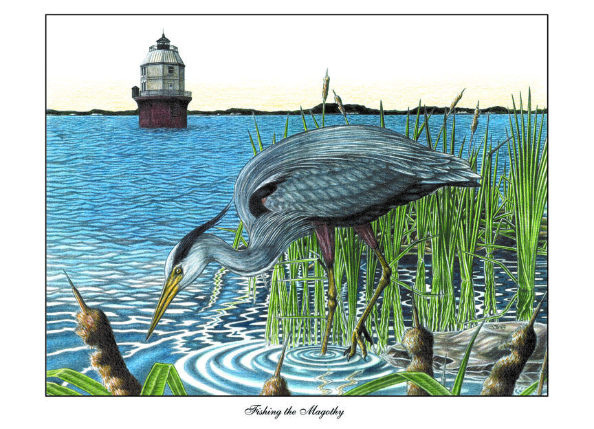 Fishing the Magothy Blue Heron Print - JWB Art Unlimited