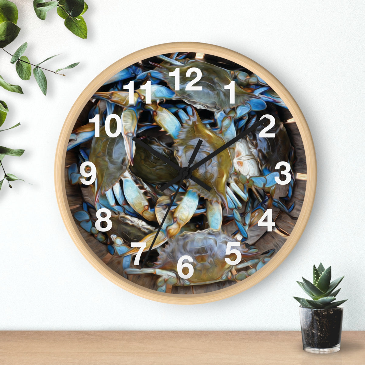 Blue Crab Wall Clock — Coastal Marine Kitchen Clock, Crab Lover Home Decor