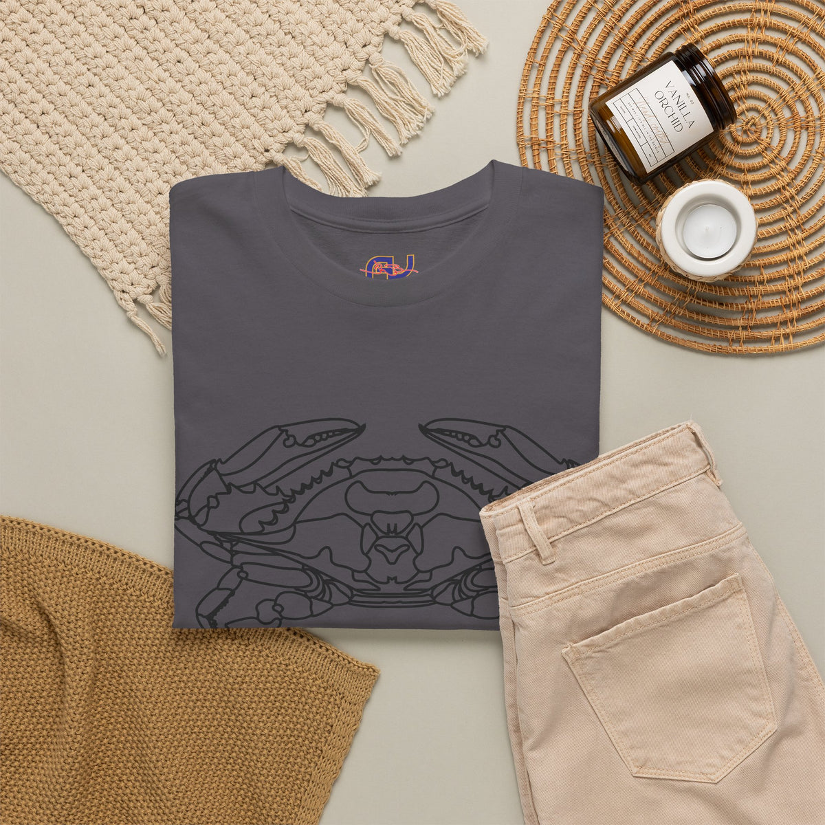 Bay Blue Crab Outline Graphic T-Shirt - Unisex