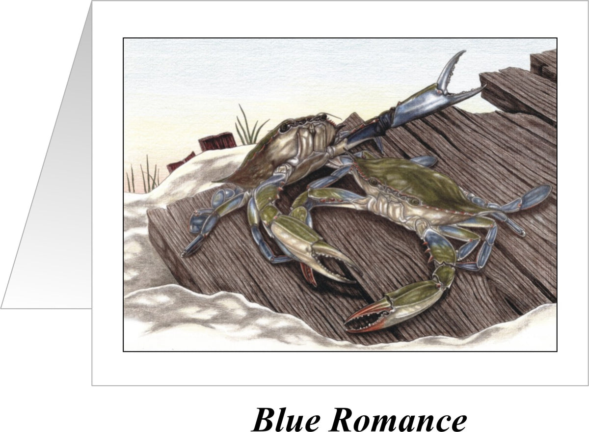 Blue Romance Crab Note Cards - JWB Art Unlimited