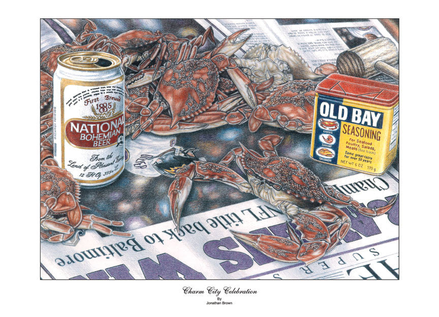 Charm City Celebration Crab Art Print - Ravens 2000 Super Bowl - JWB Art Unlimited