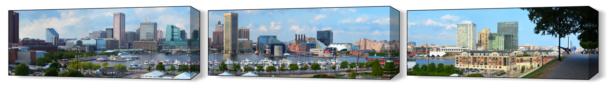 The Baltimore Harbor Far View Full 3pc Canvas Set - JWB Art Unlimited