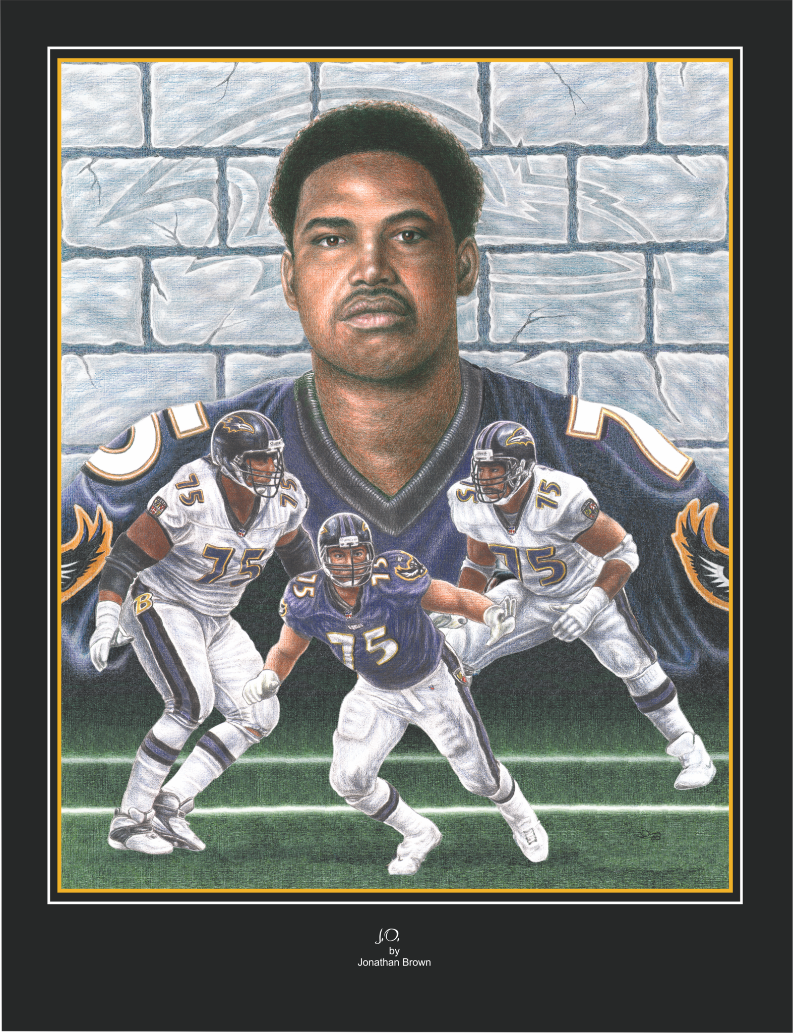 Baltimore Raven Jonathan Ogden Portrait Art Print - JWB Art Unlimited