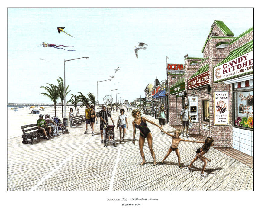 Watching the Kids - A Boardwalk Moment - JWB Art Unlimited