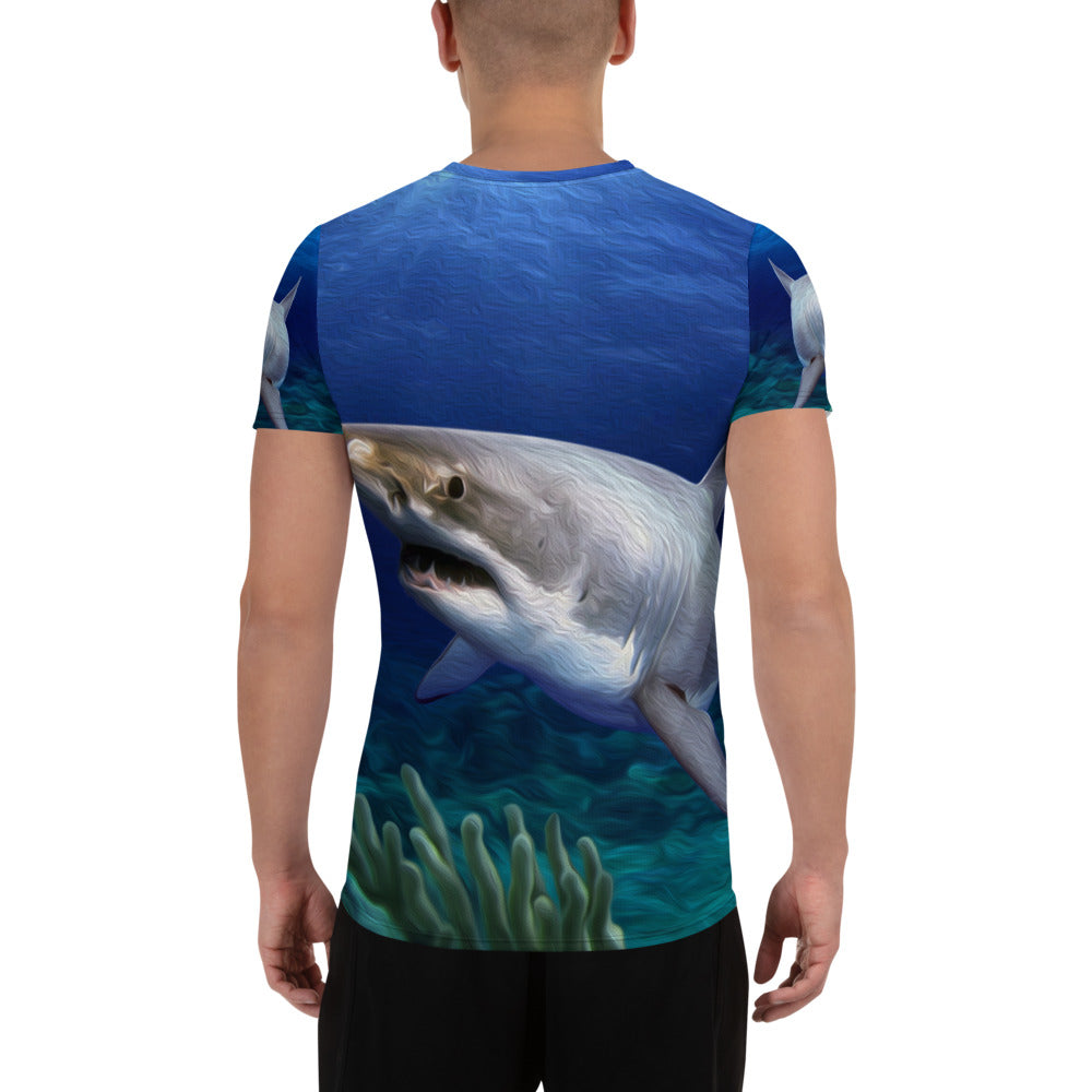 Men&#39;s White Shark All-Over Athletic Tee